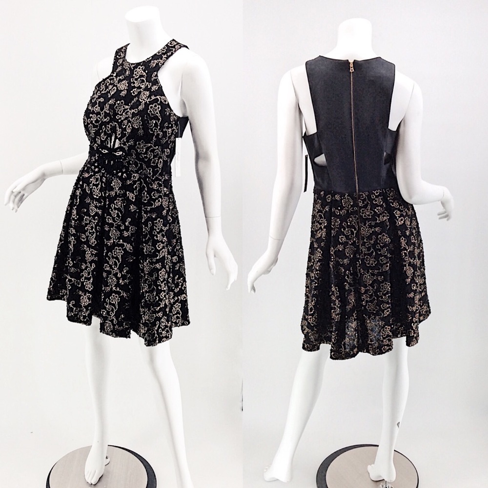 NWT PHOEBE /KAY UNGER Black & Gold Cocktail Dress - Picture 2 of 5